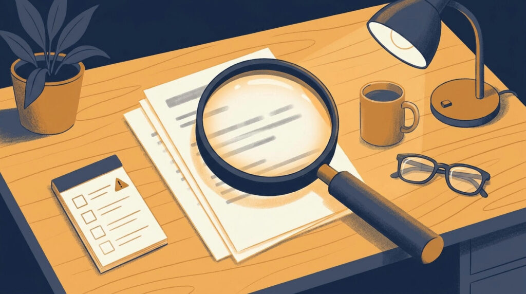 Magnifying glass and checklist representing a careful review of forex bonus terms