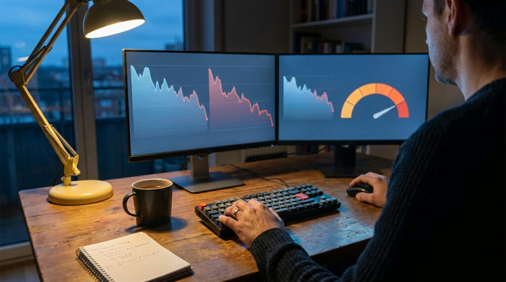 Trader watching charts and a margin gauge, forex margin call explained