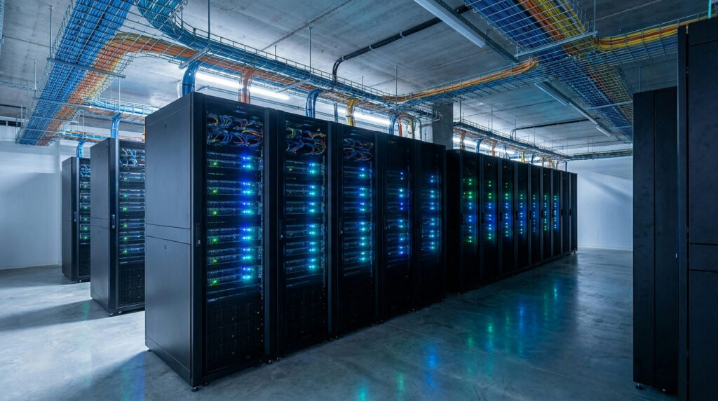 Server room network lights illustrating market maker vs ECN order routing