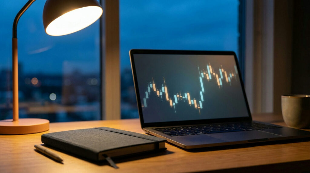 Trading desk with a chart showing a price gap, illustrating negative balance protection explained